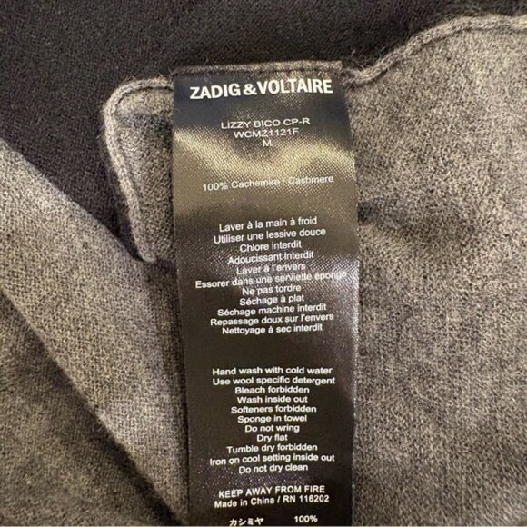 ZADIG   VOLTAIRE Cashmere Lizzy Black Grey Sweater Size Medium - Picture 6 of 6